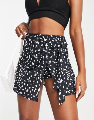ASOS DESIGN skort in cheesecloth in mono animal print
