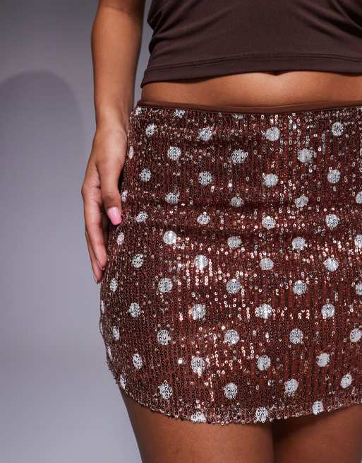 ASOS DESIGN - Skort met lovertjes in chocoladebruin met witte stippen, 3 van 5