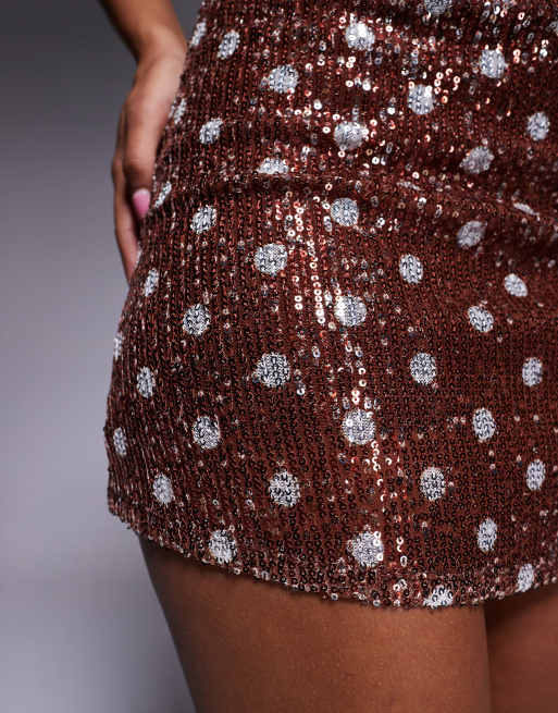 ASOS DESIGN - Skort met lovertjes in chocoladebruin met witte stippen, 4 van 5