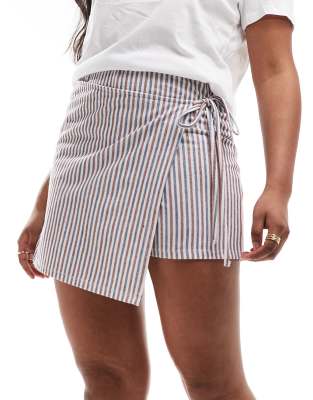 ASOS DESIGN - Skort mit gewickelter Vorderseite und maritimem Streifenmuster-Bunt