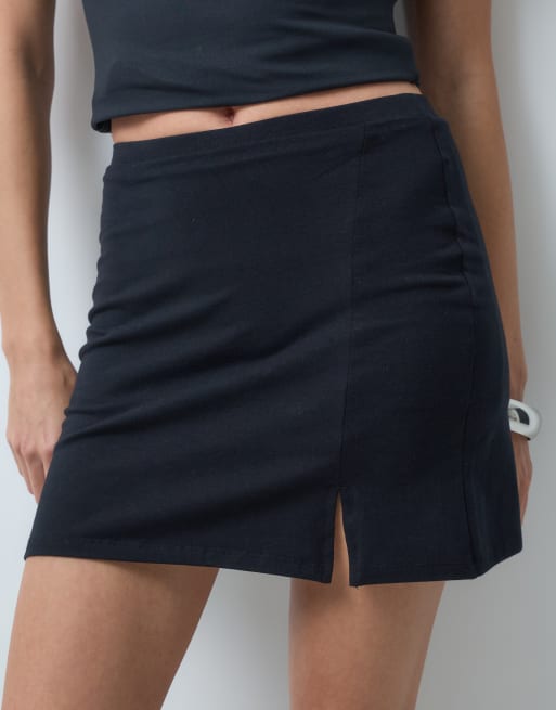 ASOS DESIGN skort with side slit in black - BLACK, 3 of 5