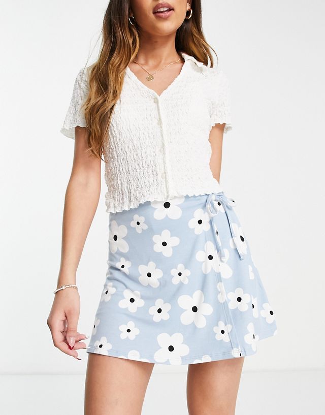 ASOS DESIGN skort with wrap detail in large scale 60s floral print