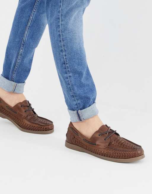 ASOS DESIGN – Skórzane mokasyny z plecionym zdobieniem w kolorze ciemnego brązu