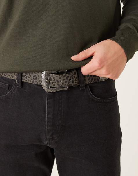 ASOS DESIGN – Skórzany pasek w kowbojskim stylu z nadrukiem w panterkę - view 1