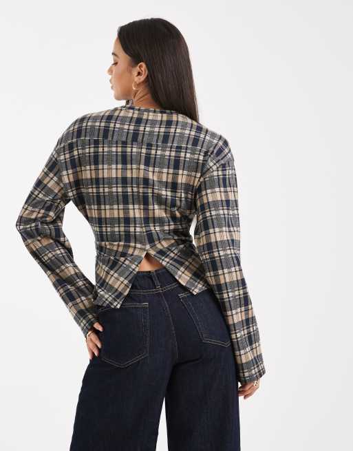 ASOS DESIGN – Skotskrutig, långärmad topp med korsettdetalj i midjan, 4 av 4