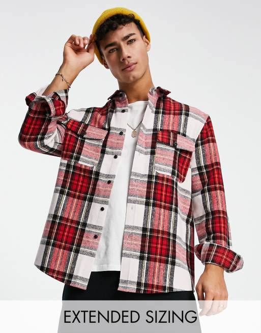ASOS DESIGN - Skotskternet overskjorte i rødt og hvidt flannel