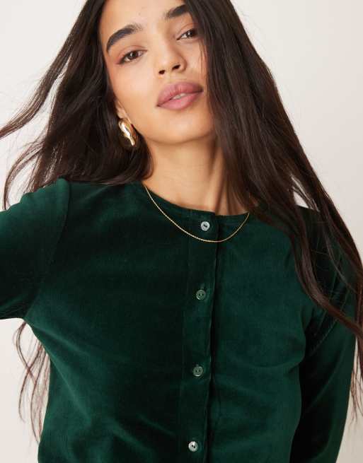 ASOS DESIGN - Skovgrøn krympet cardigan i velour - Del af sæt, 4 af 4