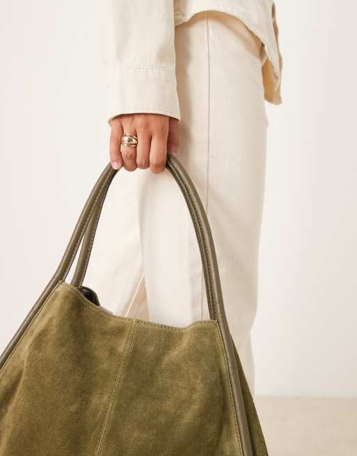 ASOS DESIGN - Skovgrøn tote med rørformede kanter i ruskind, 3 af 4