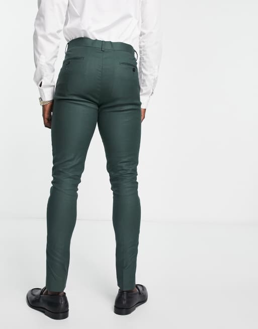 ASOS DESIGN - Skovgrønne skinny-habitbukser i hørblanding, 3 af 5