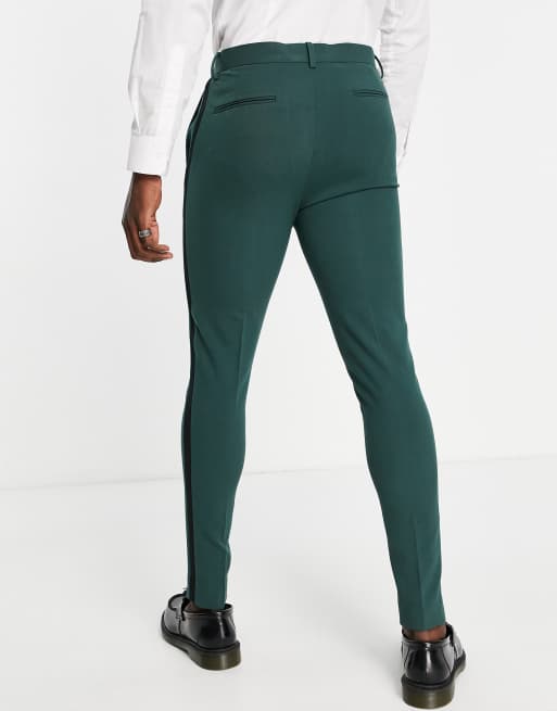 ASOS DESIGN - Skovgrønne supersmalle smokingbukser med sidestribe i satin, 2 af 4