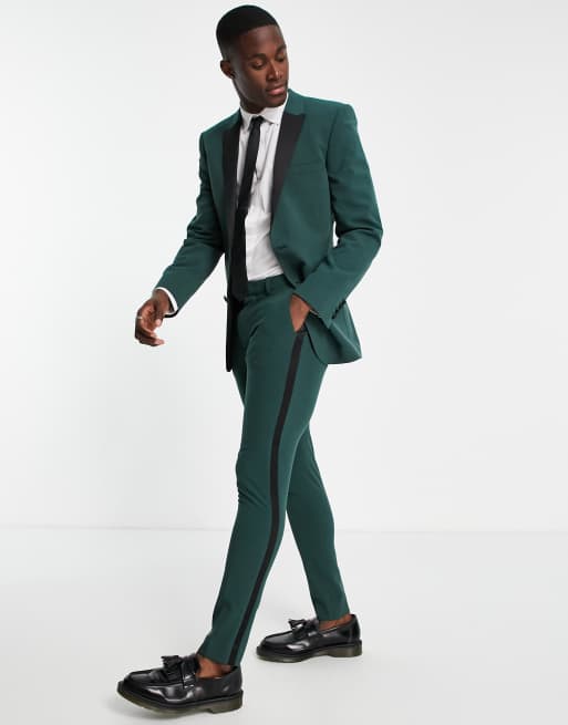 ASOS DESIGN - Skovgrønne supersmalle smokingbukser med sidestribe i satin, 4 af 4