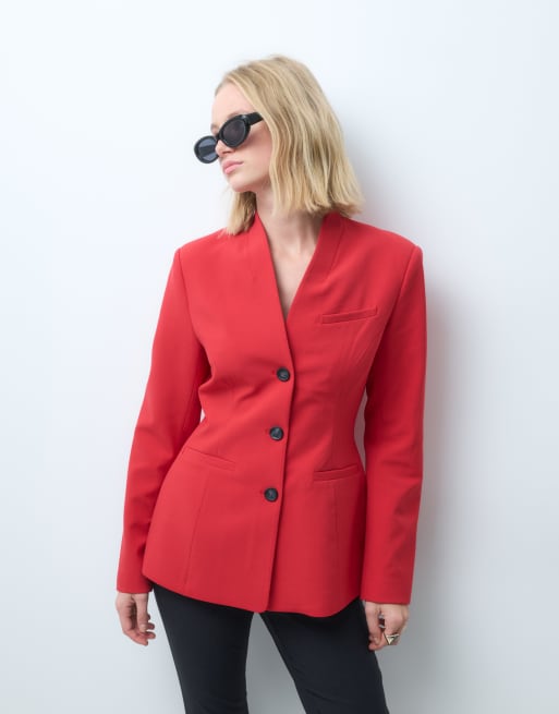 ASOS DESIGN skräddad blazer med formad höft i rött, 3 av 4