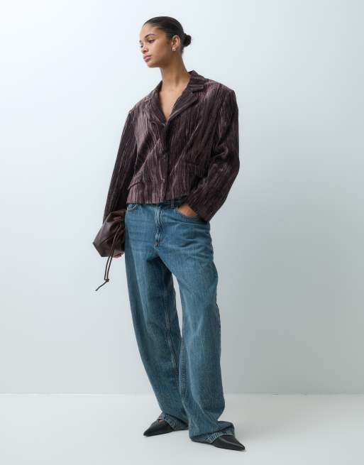 ASOS DESIGN skräddad boxig jacka i brun sammet, 3 av 5