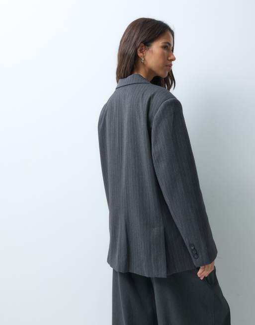 ASOS DESIGN skräddad oversized-kavaj med markerade axlar i antracitrandig, 3 av 4