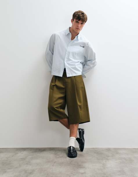 ASOS DESIGN skräddade barrel-shorts i olivgrönt - view 1