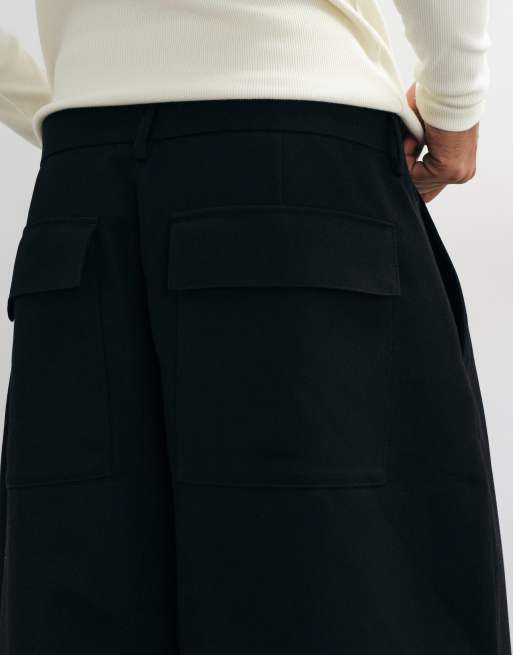 ASOS DESIGN skräddade plisserade vida barrel-leg-byxor i svart, 5 av 5