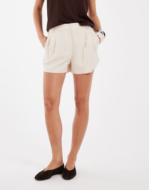 ASOS DESIGN skräddade shorts i linnelook i stone, 2 av 5