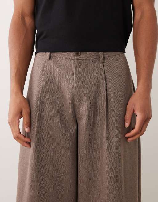 ASOS DESIGN skräddade vida barrelbyxor med ull i ljusbrun fiskbensmönstrad, 4 av 5