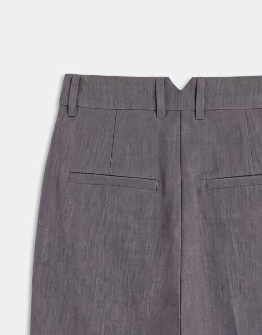 ASOS DESIGN skräddade vida byxor med veckdetalj i grått, 8 av 9