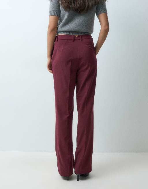 ASOS DESIGN skräddarsydda avslappnade byxor med raka ben i vinröd, 3 av 5