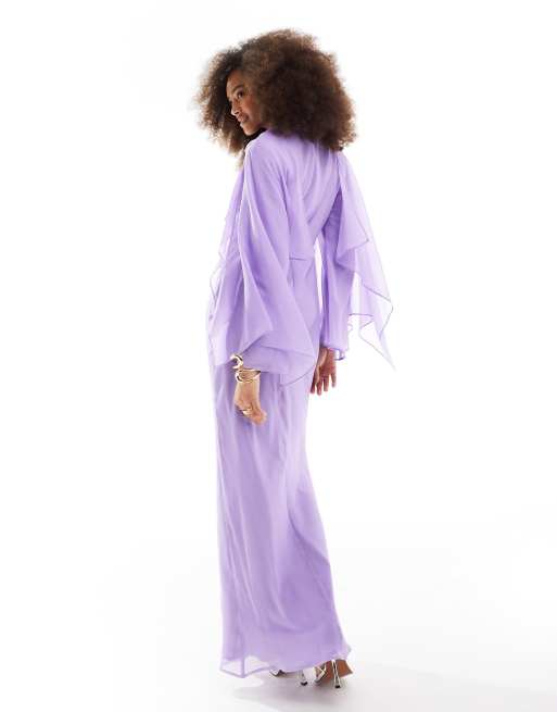 ASOS DESIGN - Skråtskåret maxikjole med kappeoverlag og korte ærmer i lyslilla chiffon, 3 af 4