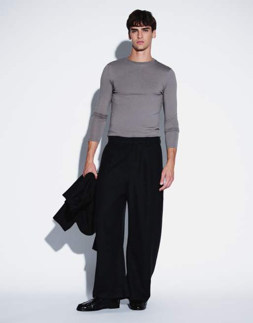 ASOS DESIGN skræddersyede barrel-leg-bukser med uld i sort herringbone, 5 af 5
