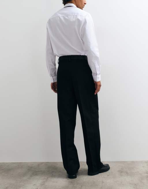 ASOS DESIGN skræddersyede bukser med dobbelte læg og brede ben i sort med satinlinning, 5 af 5