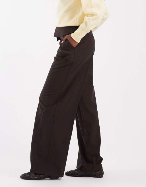 ASOS DESIGN skræddersyede bukser med fold-over-talje i chokoladefarvet stribe, 2 af 5