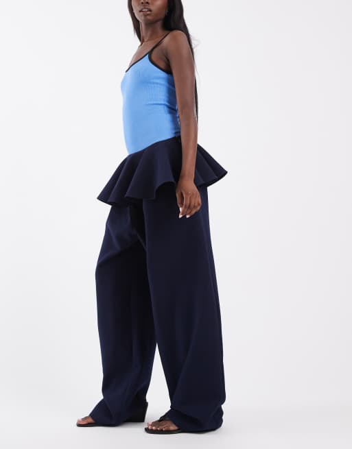ASOS DESIGN skræddersyede bukser med lav talje og skørt i navy, 2 af 5