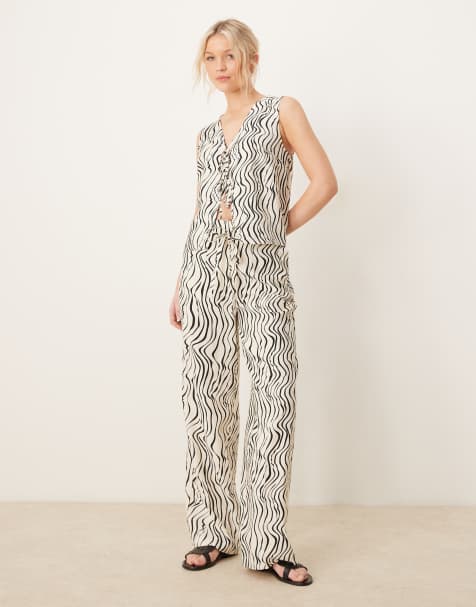 ASOS DESIGN - Skræddersyede bukser med lige ben og bølget zebraprint i hørlook - Del af sæt - view 1