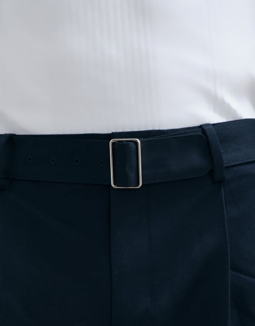 ASOS DESIGN skræddersyede bukser med løse ben og bælte med spænde i navy, 3 af 5