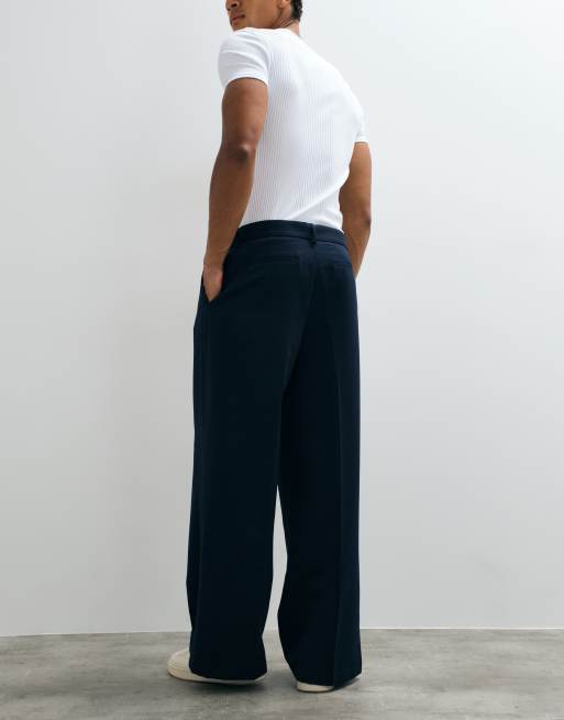 ASOS DESIGN skræddersyede bukser med løse ben og bælte med spænde i navy, 5 af 5