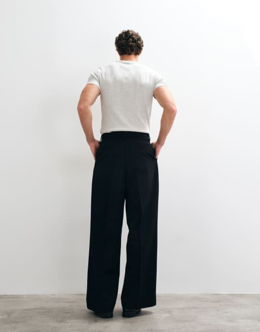 ASOS DESIGN skræddersyede bukser med løse ben og læg foran i sort, 4 af 5