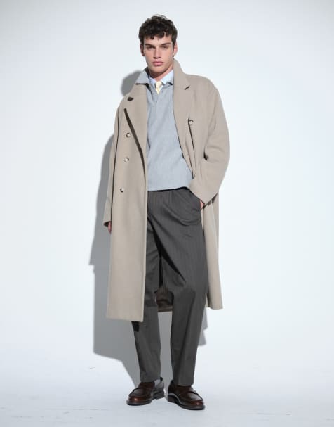 ASOS DESIGN skræddersyede kraftige oversized tapered-bukser i brun fiskeben - view 1