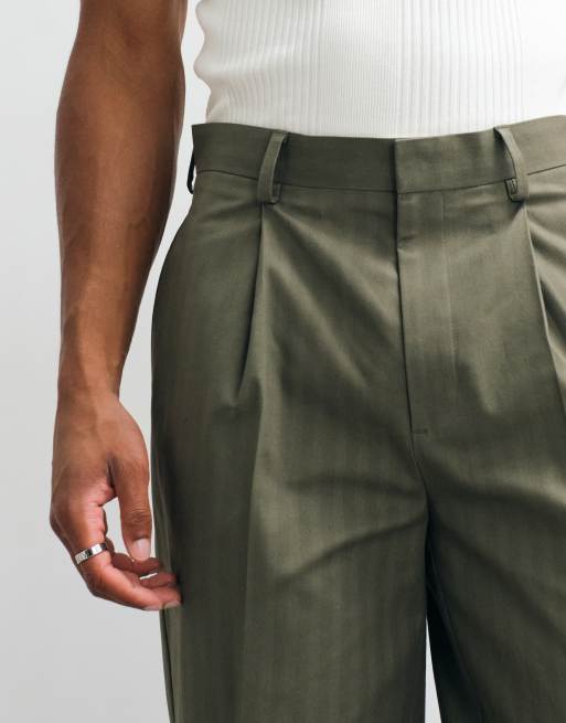 ASOS DESIGN skræddersyede oversized tapered bukser i khaki herringbone med bomuldsindhold, 2 af 5