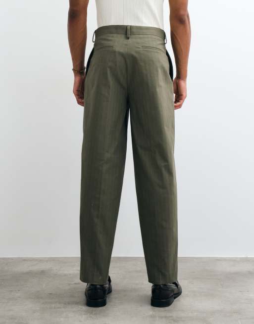 ASOS DESIGN skræddersyede oversized tapered bukser i khaki herringbone med bomuldsindhold, 5 af 5