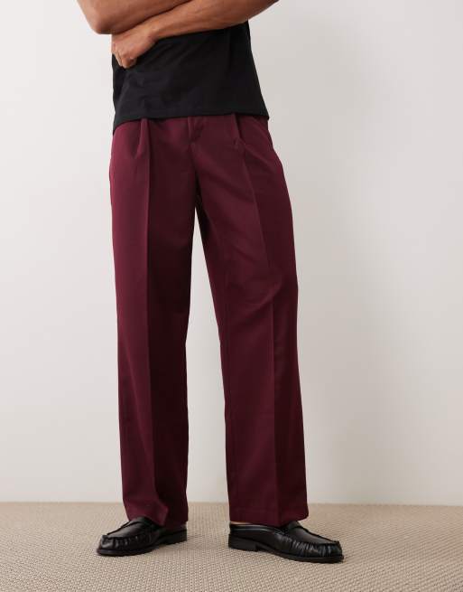 ASOS DESIGN skræddersyede plisserede bukser med brede ben i burgundy, 2 af 5