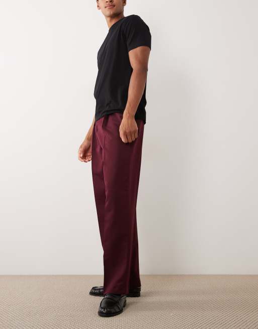 ASOS DESIGN skræddersyede plisserede bukser med brede ben i burgundy, 3 af 5