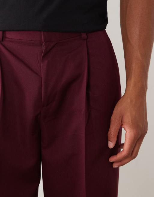 ASOS DESIGN skræddersyede plisserede bukser med brede ben i burgundy, 5 af 5