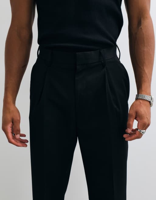 ASOS DESIGN skræddersyede plisserede vintage bukser med svaj i sort, 4 af 5