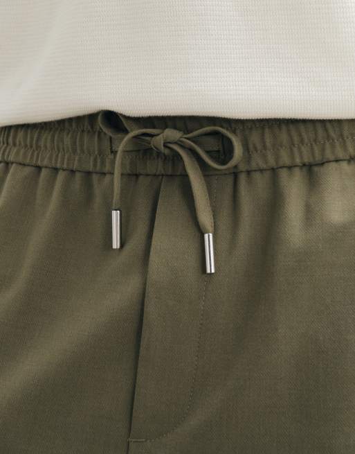 ASOS DESIGN skræddersyede pull-on komfortstretch afslappede tapered-bukser i khaki twill, 4 af 5