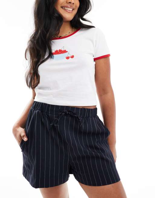 ASOS DESIGN - Skræddersyede pull-on-shorts med striber i marineblå