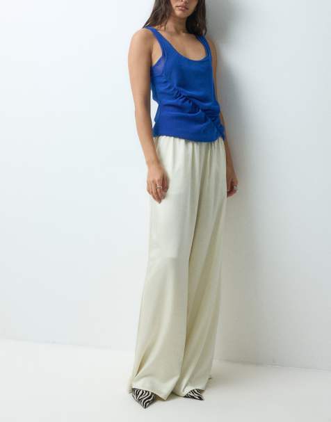 ASOS DESIGN skræddersyede satin palazzo-bukser i creme - view 1