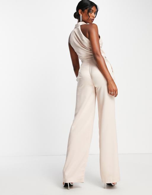 ASOS DESIGN - Skræddersyet 2-i-1-jumpsuit i lyserødt satin, 2 af 4