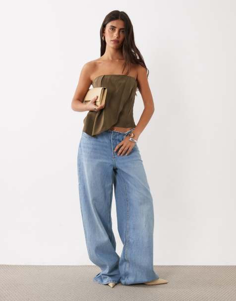 ASOS DESIGN skræddersyet bandeau med plisseret drapering i oliven - view 1