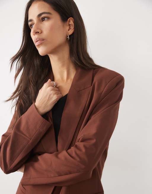 ASOS DESIGN skræddersyet blazer i afslappet pasform i brun, 3 af 4