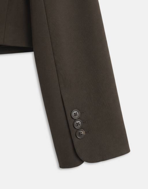 ASOS DESIGN skræddersyet blazer i uldlook, boxy, cropped og højhalset i khaki, 9 af 9