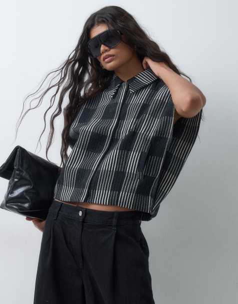 ASOS DESIGN Skræddersyet bouclé-top i monokromt tern - view 1