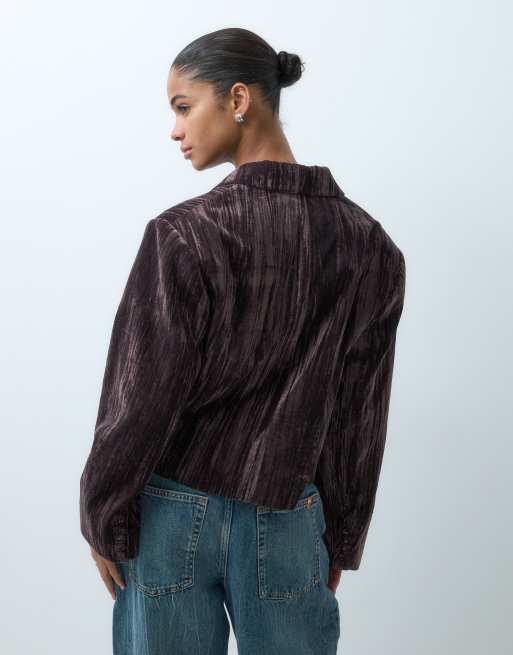 ASOS DESIGN skræddersyet boxy jakke i brun velour, 4 af 5
