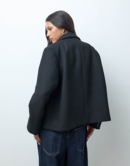 ASOS DESIGN skræddersyet cropped formel frakke med uld i sort, 3 af 4